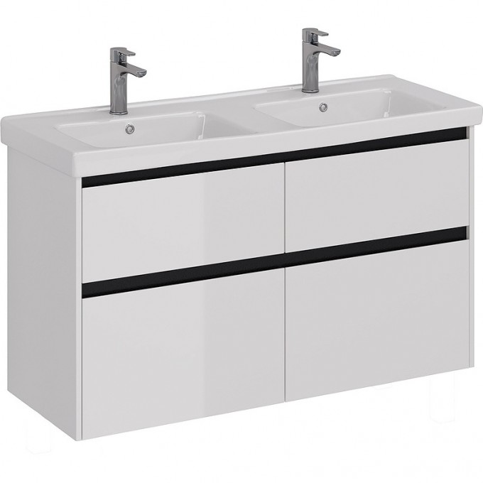 Тумба LEMARK COMBI 125 см под 2 раковины, подвесная/напольная, 4 ящика, планки-чёрный; корпус/фасад белый глянец LM03C125T-black Тумба LEMARK COMBI 125 см под 2 раковины, подвесная/напольная, 4 ящика, планки-чёрный; корпус/фасад белый глянец LM03C125T-black