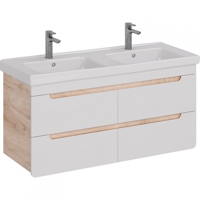Тумба LEMARK OLIVIA 125 см под 2 раковины, подвесная, 4 ящика, корпус Дуб кантри, фасад белый глянец LM08OL125T Тумба LEMARK OLIVIA 125 см под 2 раковины, подвесная, 4 ящика, корпус Дуб кантри, фасад белый глянец LM08OL125T